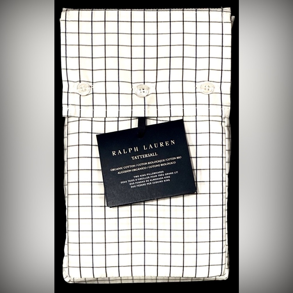 $215 NWT RALPH LAUREN HOME KING PILLOWCASES 464 TC COTTON NAVY BLACK WHITE